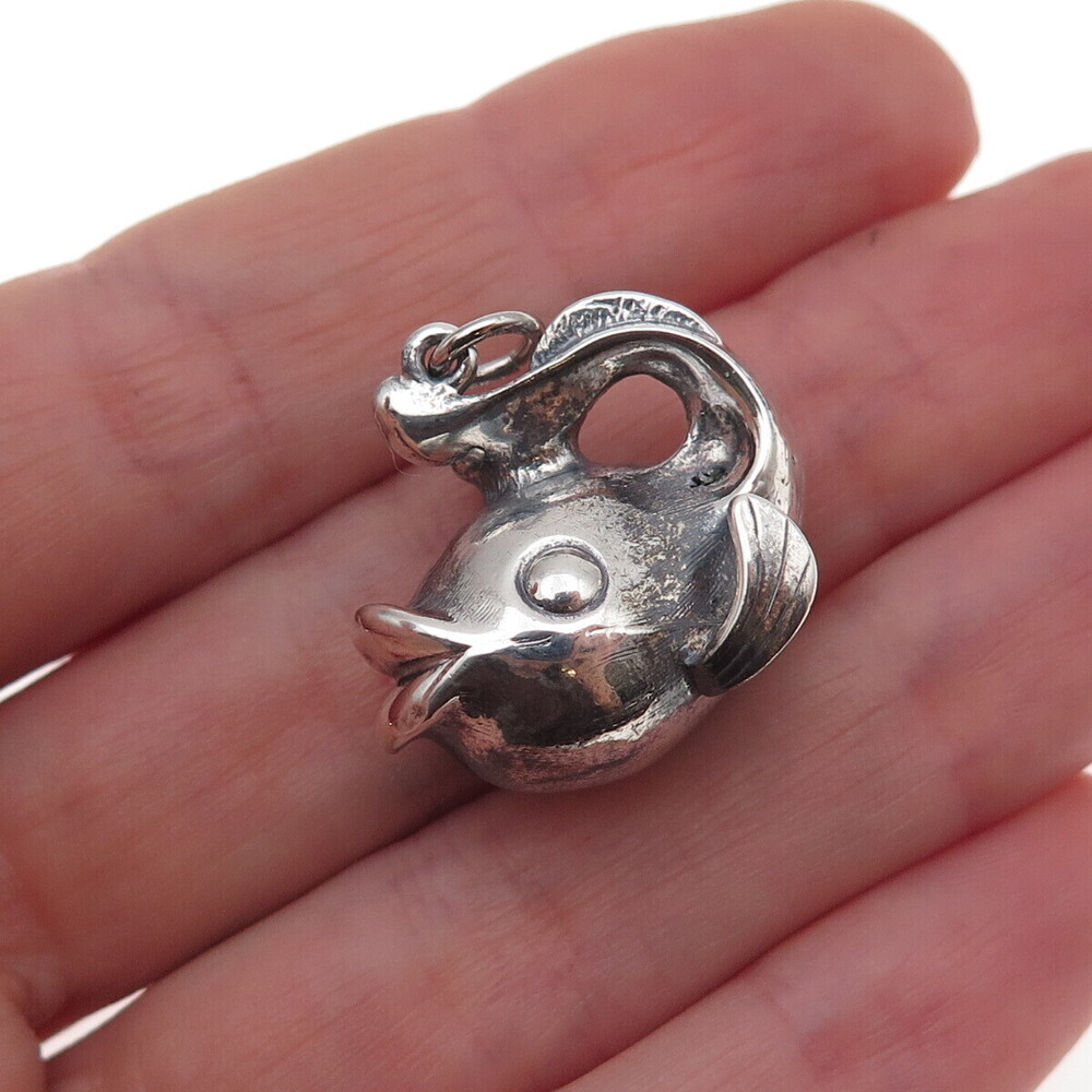 Danecraft 925 Sterling Silver Antique Art Deco Fish Oxidized 3D Charm Pendant